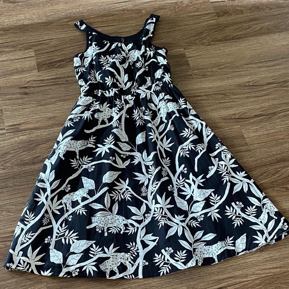 NWT Talbots leopard jungle print black & white fit & flare midi dress. Size 10